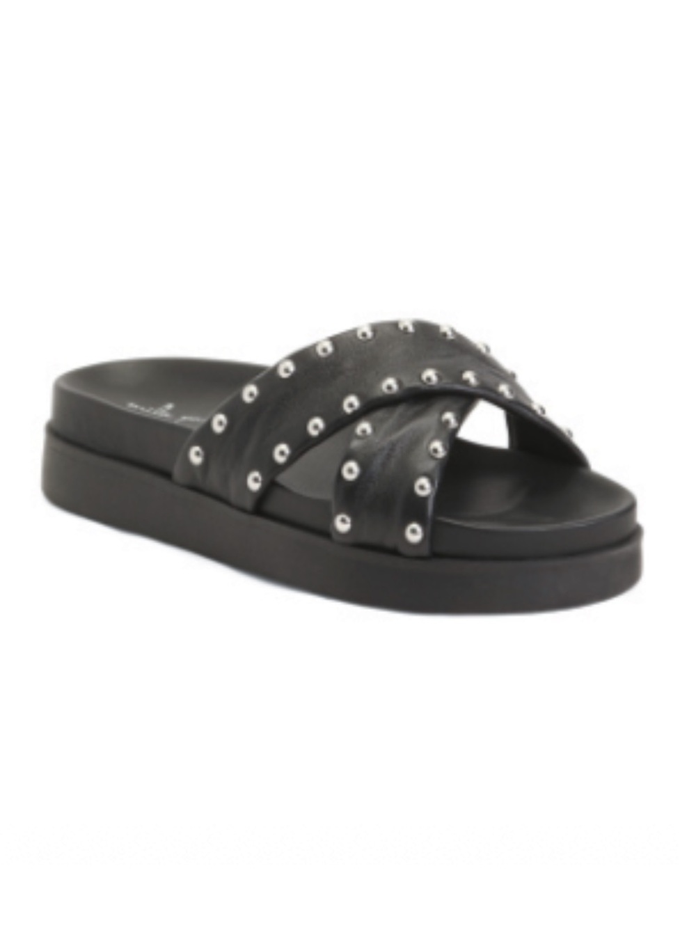 Black Studded Crisscross Slide Sandal